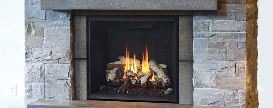 Grand Gas Fireplace with Rock Surround